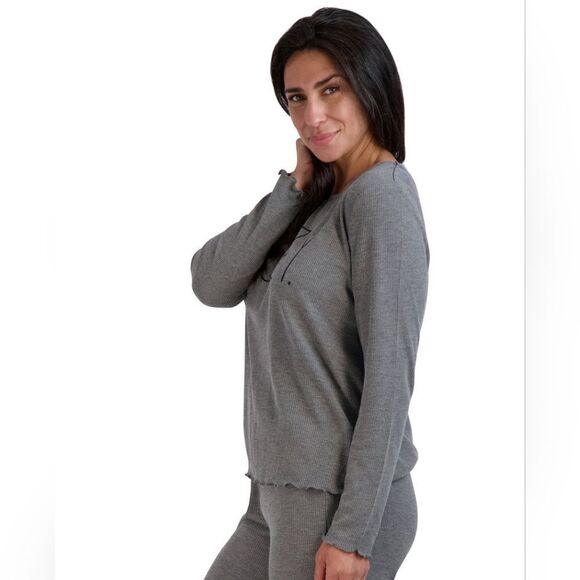 Rae Dunn Size Small Women's‎ "Cozy" Long Sleeve Waffle Lettuce Hem Pajama Top - Picture 3 of 11